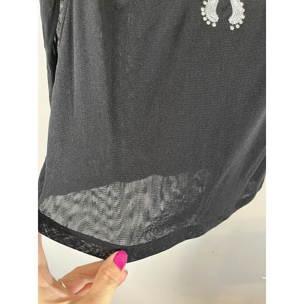 INC Top Women M Black Mesh Floral Rhinestone Y2K Western Fairy Whimsigoth Goth - Picture 4 of 12